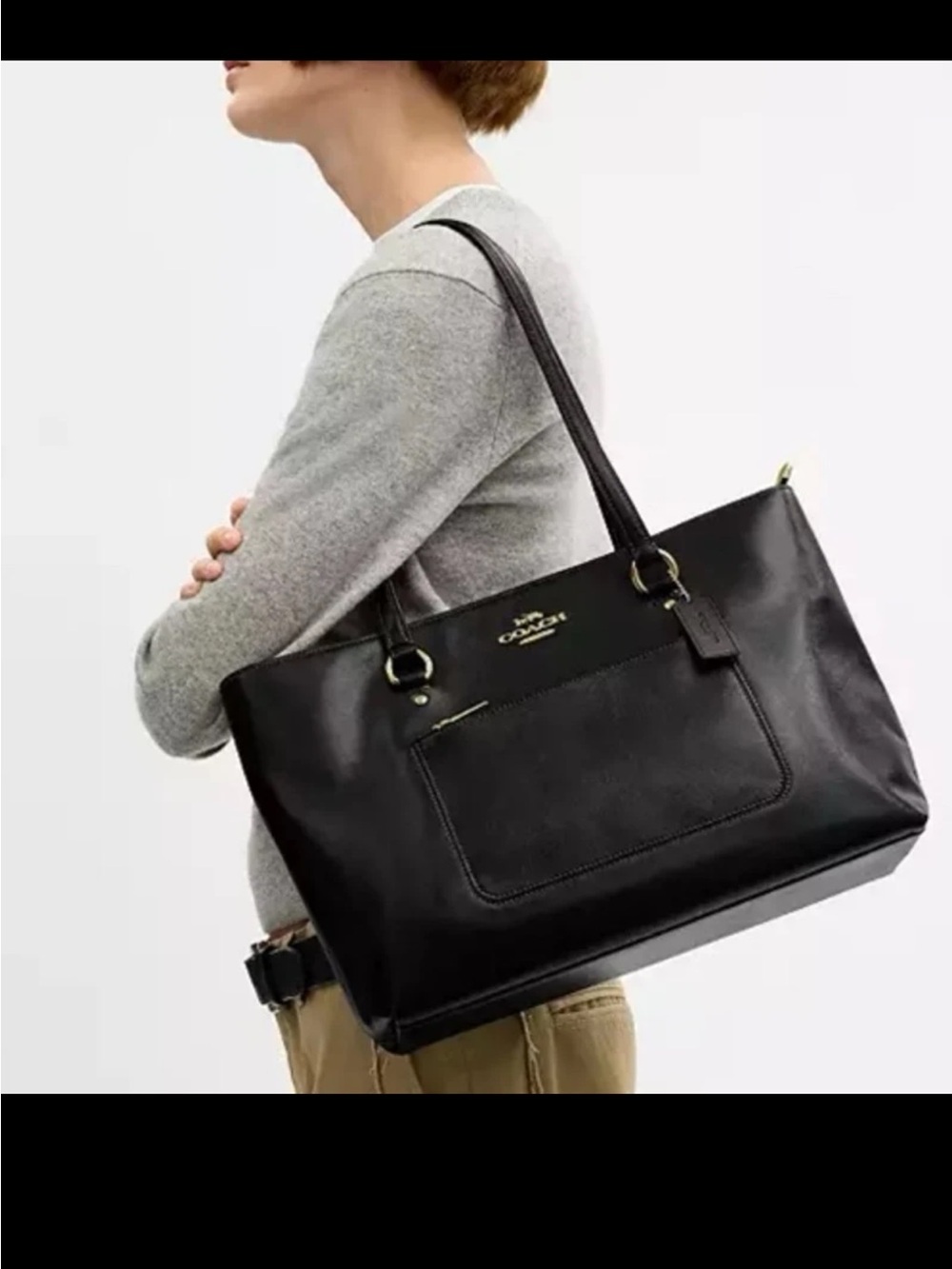Coach Gallery Tote (F79608) Black Cross Grain Leather Bag - Picture 3 of 13